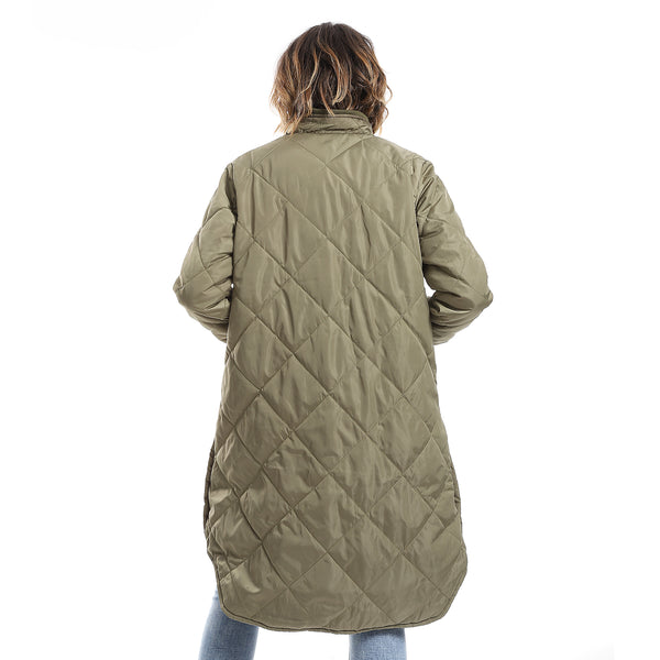 Olive Plain Zipper Waterproof Puffer Jacket