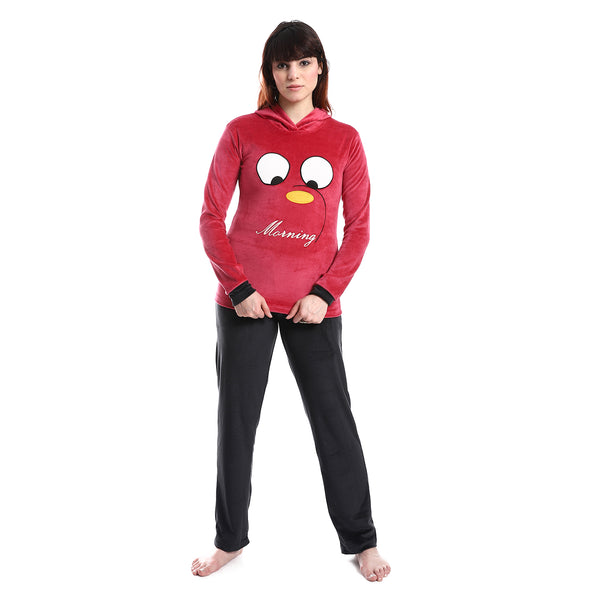 embroidered_pattern_slip_on_hooded_pajama_set_-_fuchsia_-_black