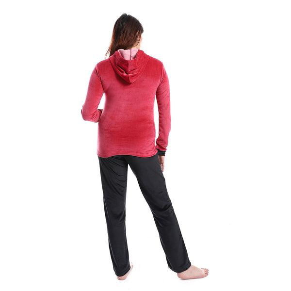 embroidered_pattern_slip_on_hooded_pajama_set_-_fuchsia_-_black