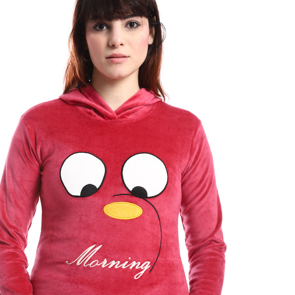 embroidered_pattern_slip_on_hooded_pajama_set_-_fuchsia_-_black