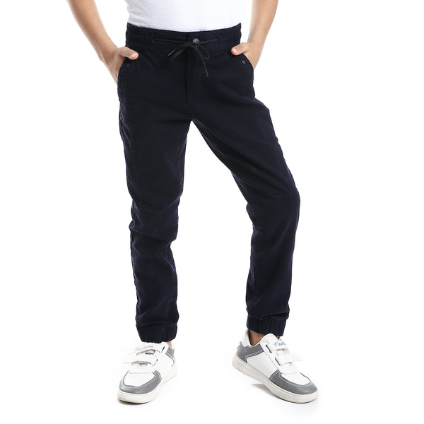 Stitched Details Elastic Waist With Drawstring Boys Pants - Navy Blue