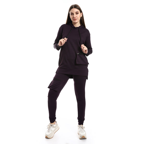 Opposite Waist & Thigh Pockets Eggplant Tracksuit