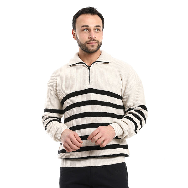 Long Sleeves Striped Black & Cream Sweater