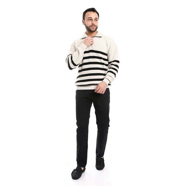 Long Sleeves Striped Black & Cream Sweater