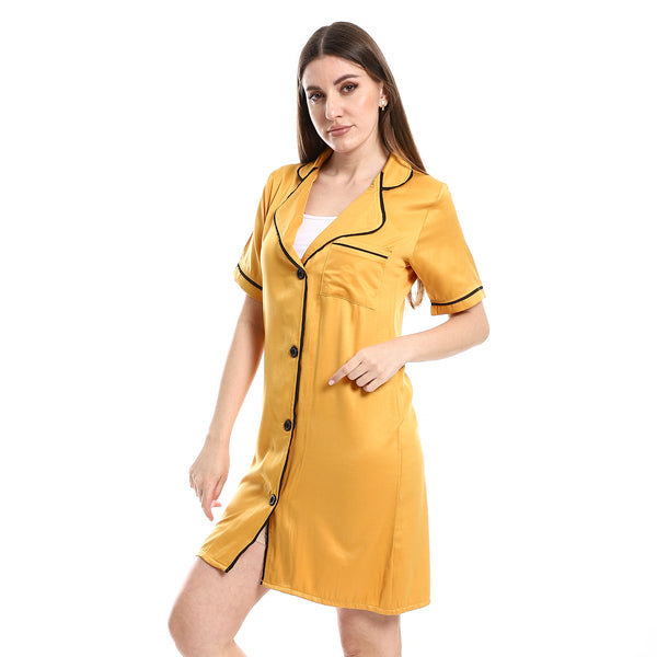 Home Wear Cash Mayo Dress Nightgown Short Sleeves - Yellow