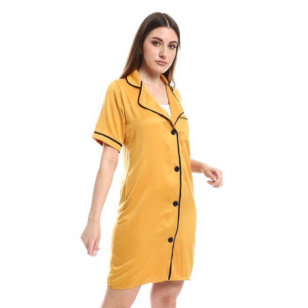 Home Wear Cash Mayo Dress Nightgown Short Sleeves - Yellow
