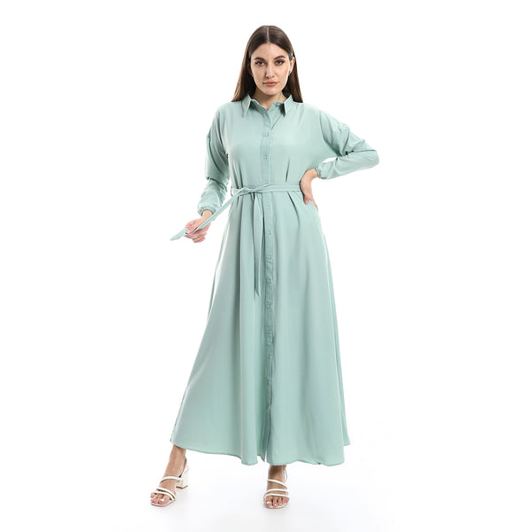 Long Sleeves Mint Green Dress With Detachable Belt