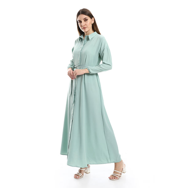 Long Sleeves Mint Green Dress With Detachable Belt