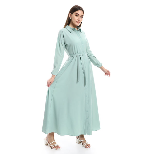Long Sleeves Mint Green Dress With Detachable Belt