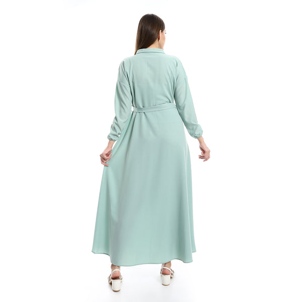 Long Sleeves Mint Green Dress With Detachable Belt