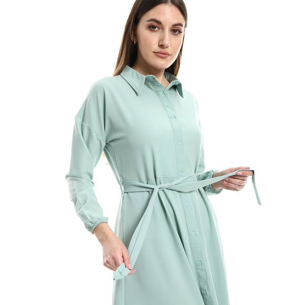 Long Sleeves Mint Green Dress With Detachable Belt