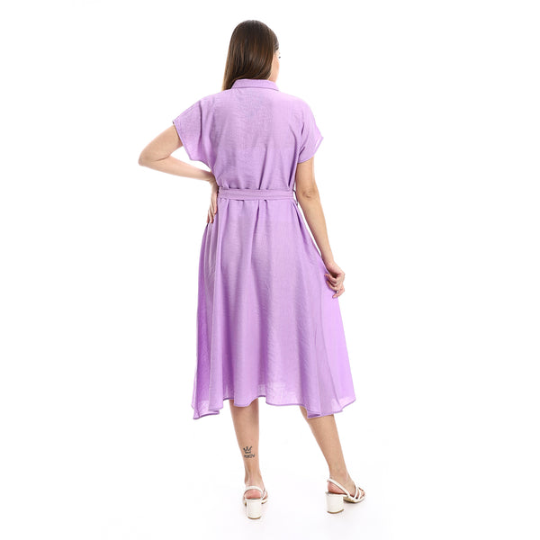 feminine_textured_lavendar_knees_length_dress