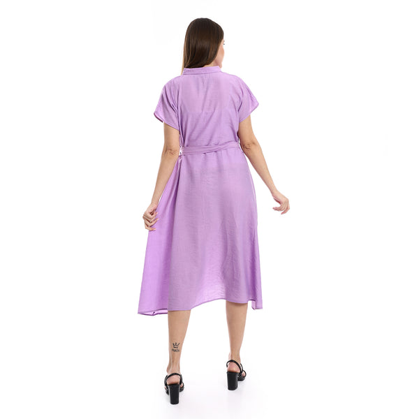 feminine_textured_lavendar_knees_length_dress