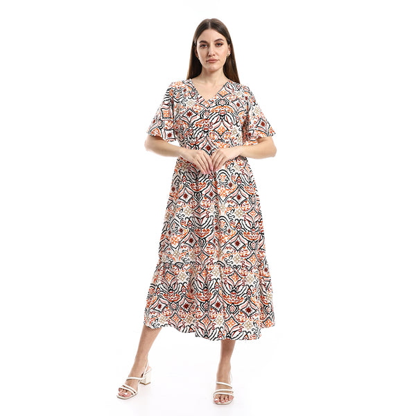 Oldish Vibes V Neck Dress - Black, White & Havana