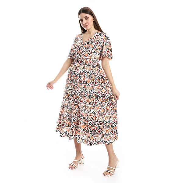 Oldish Vibes V Neck Dress - Black, White & Havana