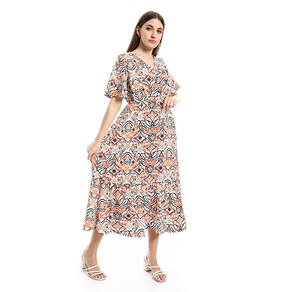 Oldish Vibes V Neck Dress - Black, White & Havana