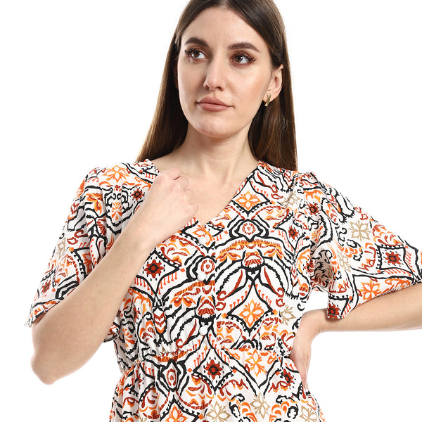 Oldish Vibes V Neck Dress - Black, White & Havana
