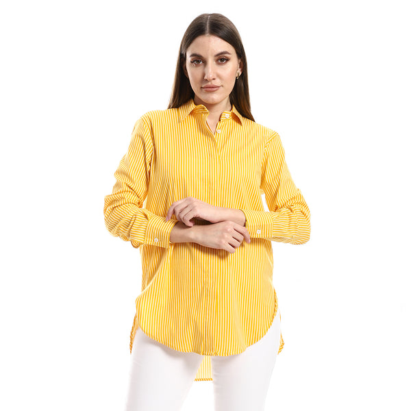 Vertical Striped Mustard & White Buttoned Down Shirt