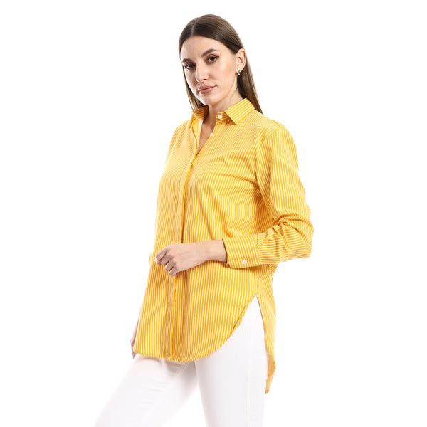Vertical Striped Mustard & White Buttoned Down Shirt