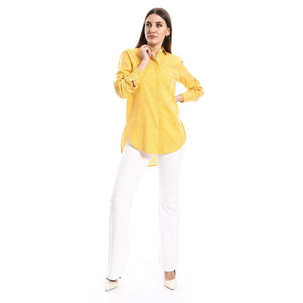 Vertical Striped Mustard & White Buttoned Down Shirt