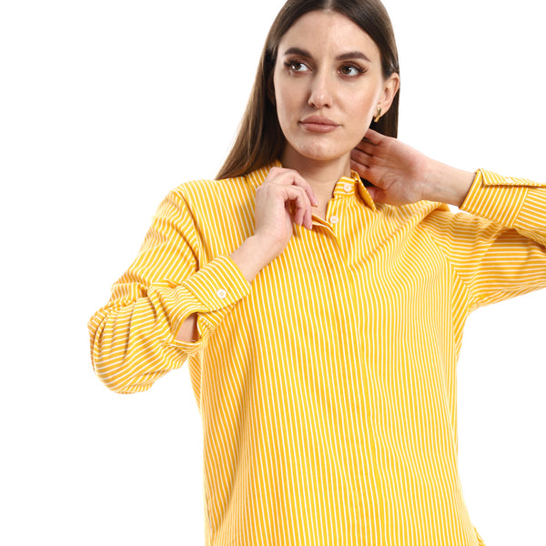 Vertical Striped Mustard & White Buttoned Down Shirt