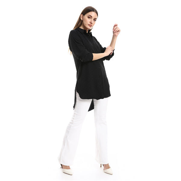 Prominent Stitches Buttons Down Shirt - Black