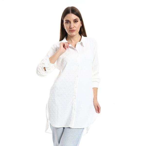 Long Sleeves Prominint Stitches White Buttons Down Shirt