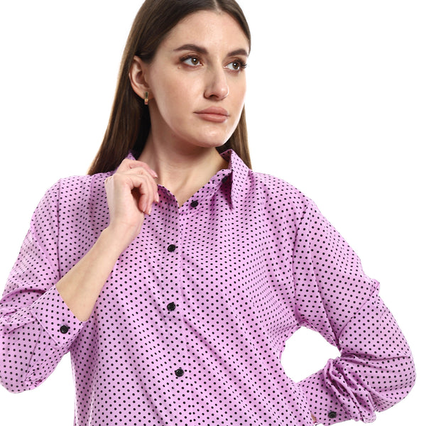 High Low Lavendar & Black Polka Dots Shirt