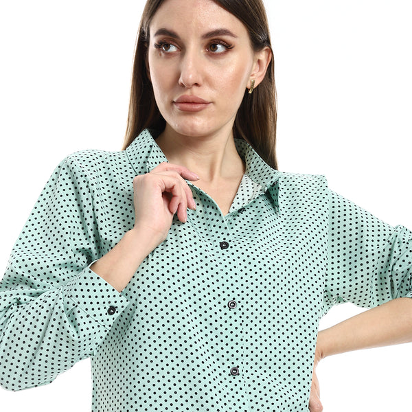 Mint Green & Black Long Sleeves Polka Dots Shirt