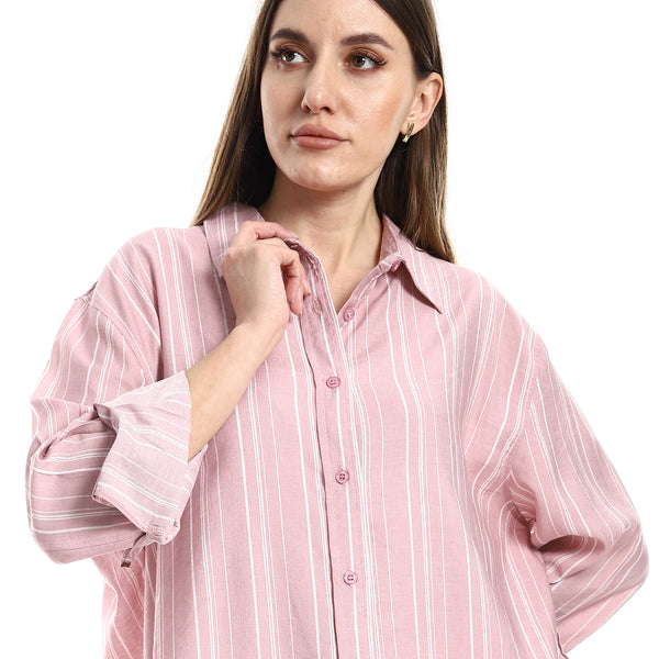High Low Round Hem Nude & White Striped Shirt