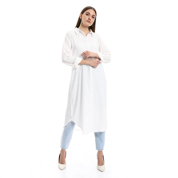 Long Sleeves Textured Mid Calf Length Shirt - off White