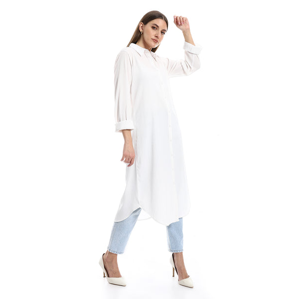 Long Sleeves Textured Mid Calf Length Shirt - off White