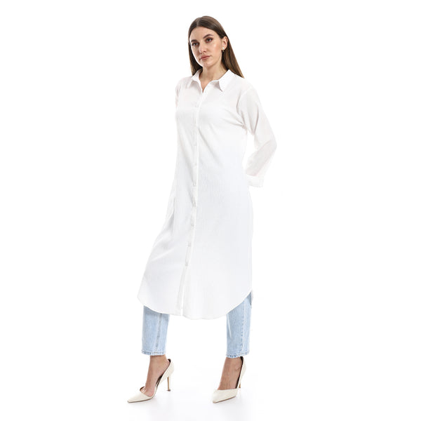 Long Sleeves Textured Mid Calf Length Shirt - off White