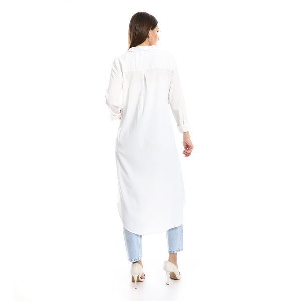 Long Sleeves Textured Mid Calf Length Shirt - off White