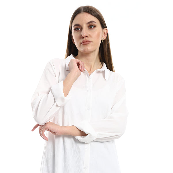 Long Sleeves Textured Mid Calf Length Shirt - off White