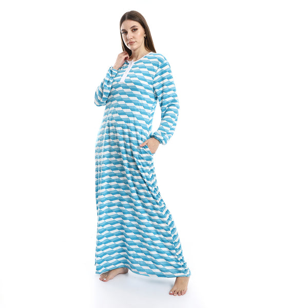 long_sleeves_self_patterned_nightgown_-_white_-_sky_blue