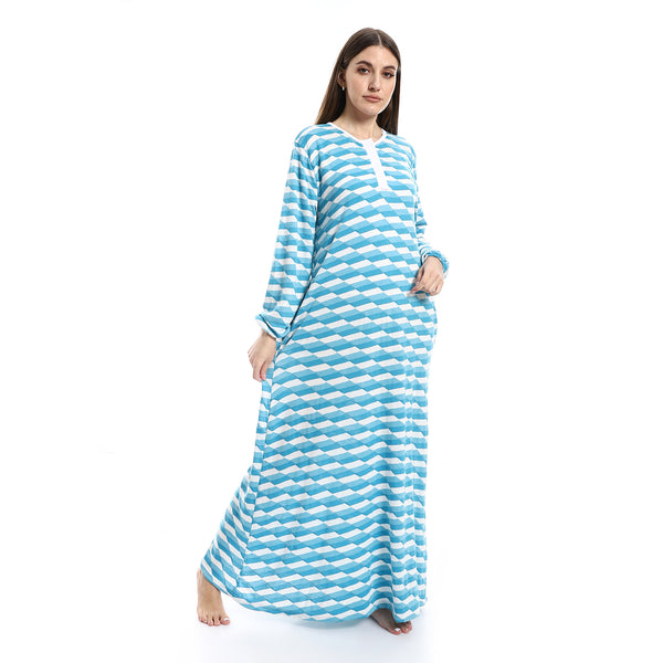 long_sleeves_self_patterned_nightgown_-_white_-_sky_blue