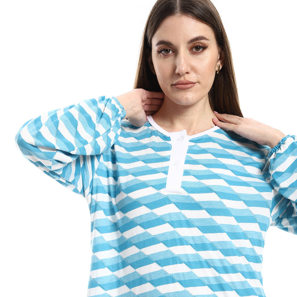 long_sleeves_self_patterned_nightgown_-_white_-_sky_blue