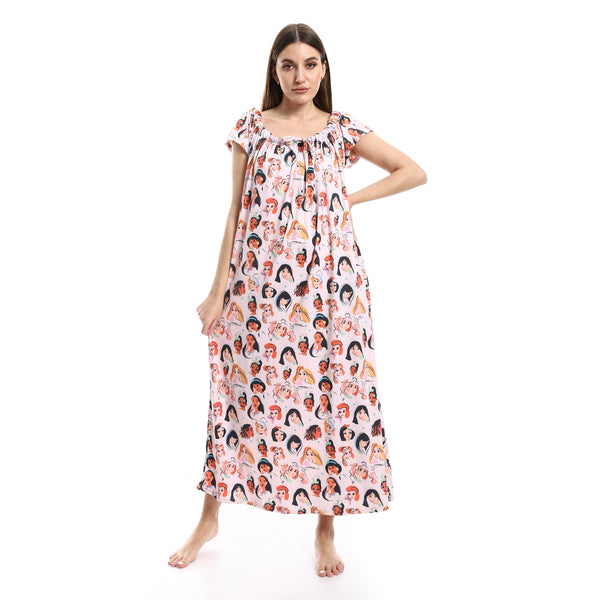 Multicolour Cap Sleeves Floral Nightgown