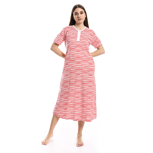 Uneven Horizontal Stripes White & Watermelon Nightgown