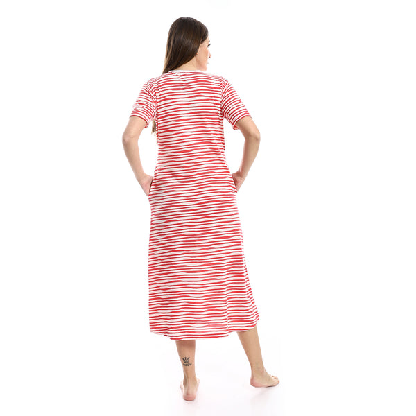 Uneven Horizontal Stripes White & Watermelon Nightgown