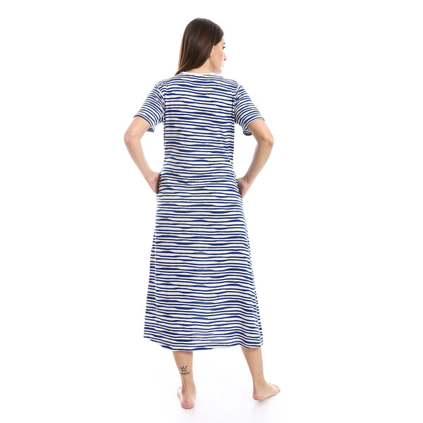 Navy Blue & WHite Uneven Horizontal Striped Nightgown