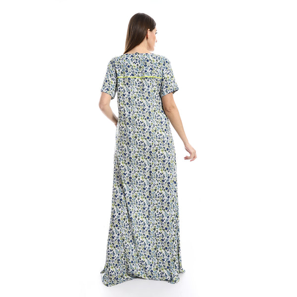 Off-White, Lime & Navy Blue Floral Patterned Nightgown