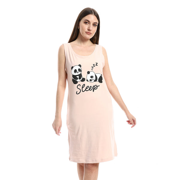 "Sleep" Printed Sleeveless Nude Beige Sleepshirt