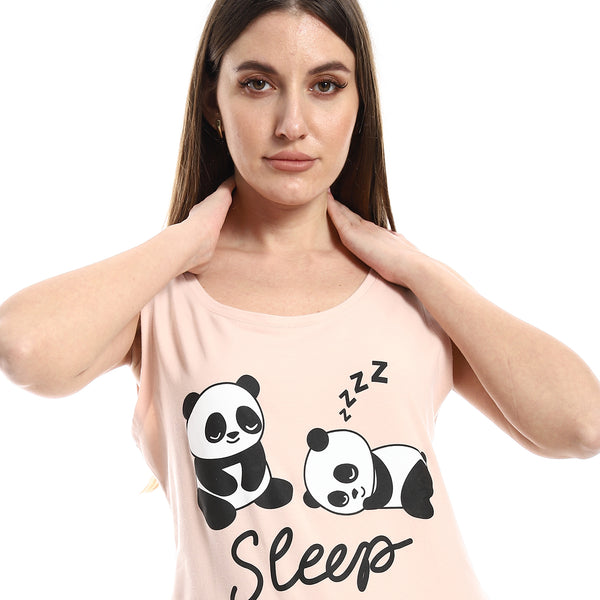 "Sleep" Printed Sleeveless Nude Beige Sleepshirt
