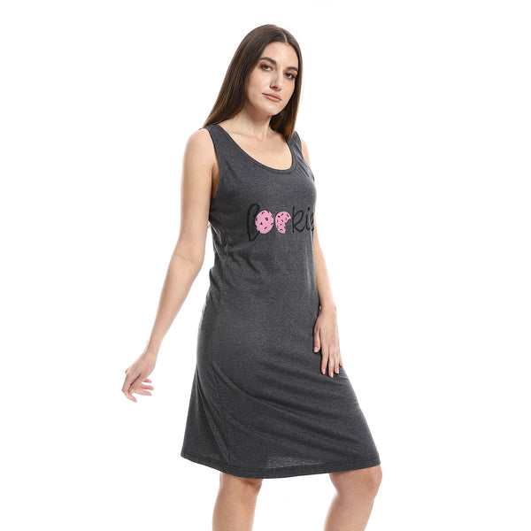 Sleeveless Knee Length Charcoal Printed Sleepshirt