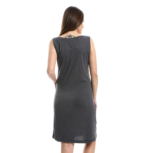 Sleeveless Knee Length Charcoal Printed Sleepshirt