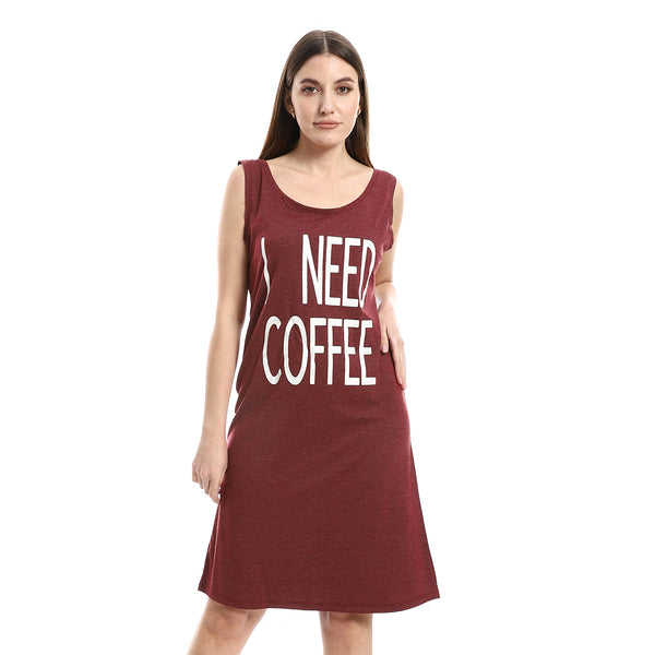 Maroon Printed Slip On Cotton Sleepshirt