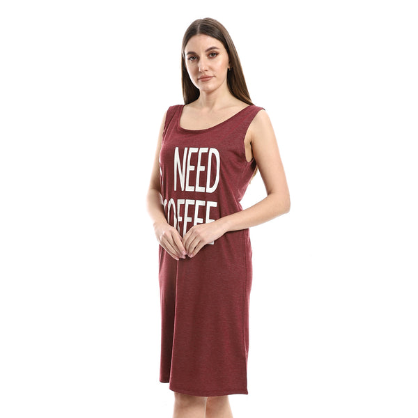 Maroon Printed Slip On Cotton Sleepshirt