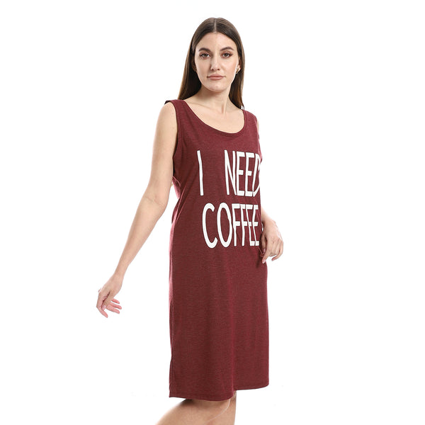 Maroon Printed Slip On Cotton Sleepshirt
